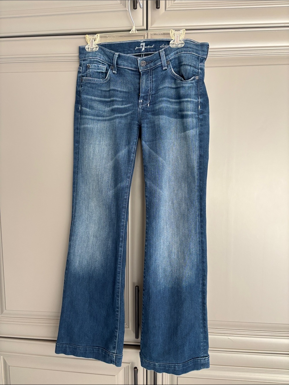 7 For All Mankind Women's Blue Flare Jeans - Mid Wash